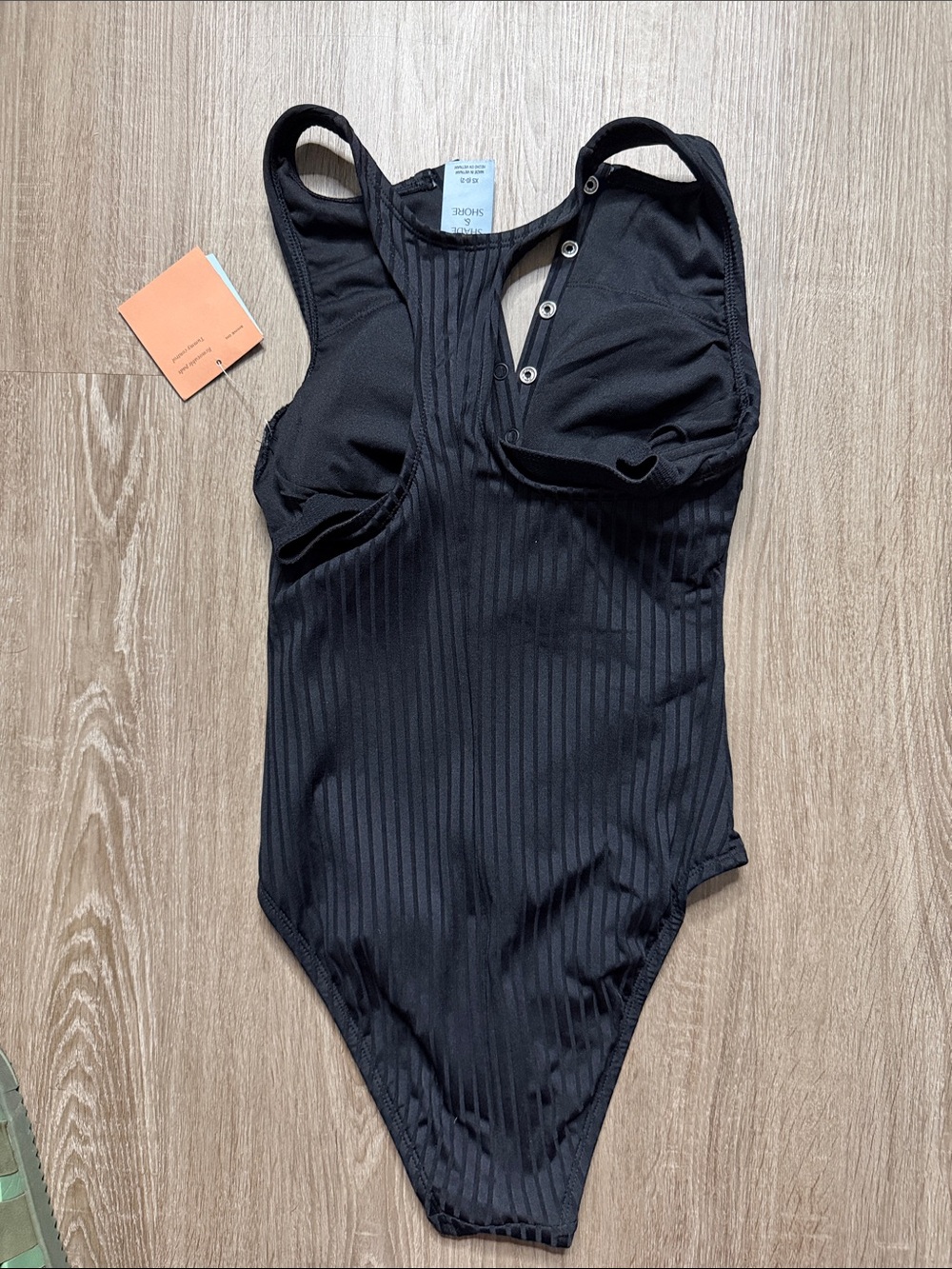 Black Ribbed snap front One-Piece swimsuit - Picture 4 of 6